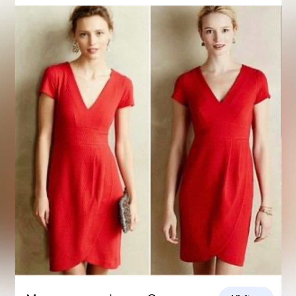 Maeve for Anthropologie Splitshade Tulip Hem Dress Poppy Red - Small